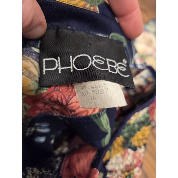 Phoebe VTG Floral Maxi Dress 14 USA Made Navy Cottagecore Drop Waist Textured - Picture 6 of 15